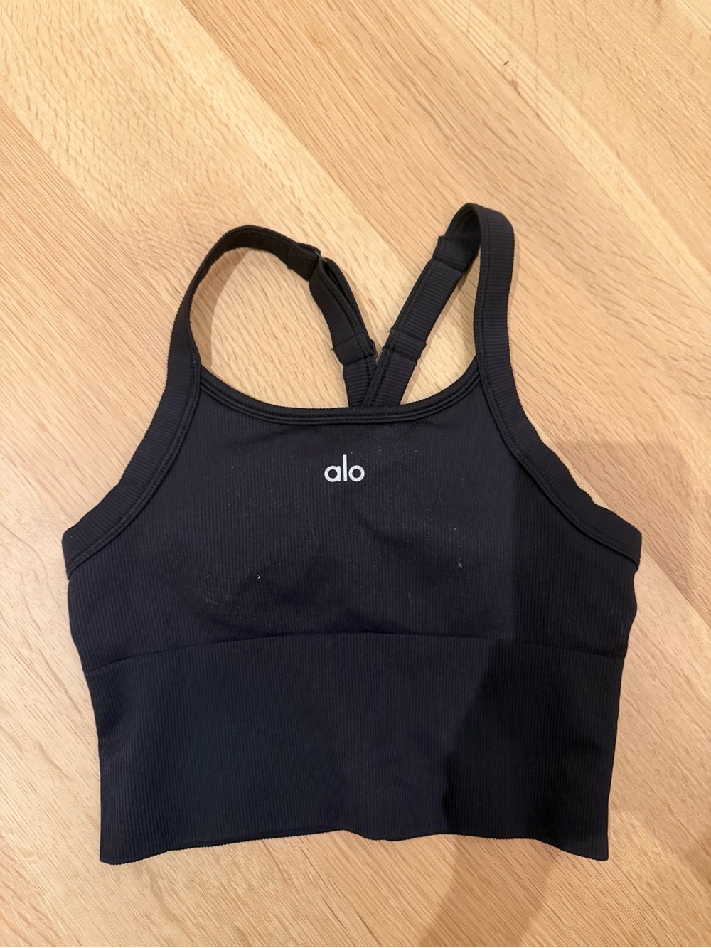 Alo Black Ribbed Crop Tank With Built-In Bra